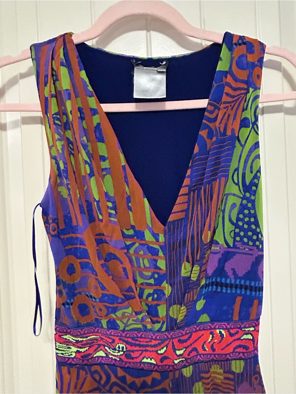 FUZZI Tuta Mesh Jumpsuit XS Blue Green Orange Abstract Print Wide Leg